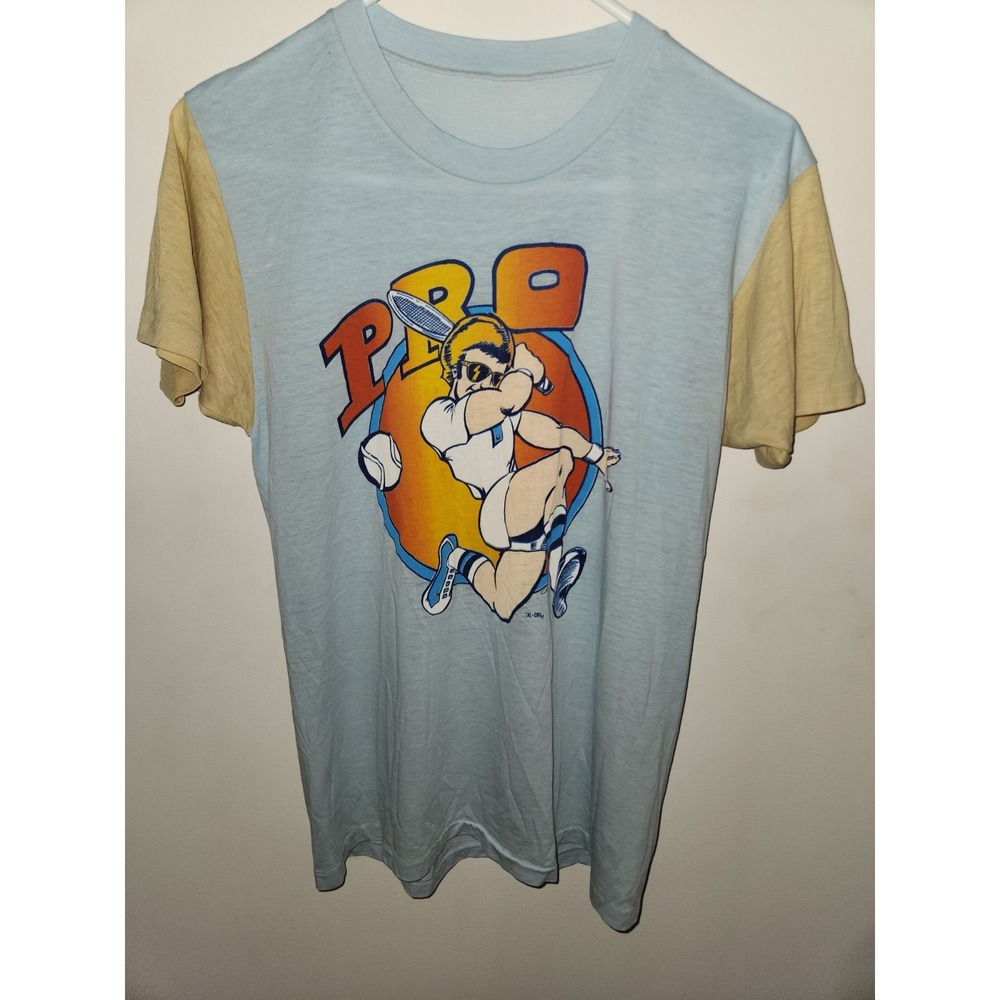 Vintage 80s Cal-Cru Pro Tennis Tee Sz M Men's